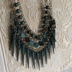 Turquoise & Grey Marble Edgy Statement Necklace
